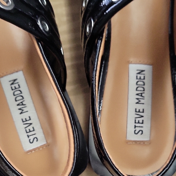 Steve Madden Graya Black Flats with Silver Buckles and Grommet Detail - Picture 7 of 11